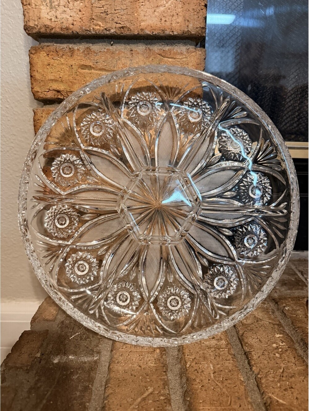 Heavy Crystal 11.5” VTGE Divided Serving Platter 7 Sections great condition-must